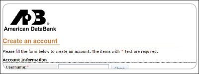 image Screenshot showing American DataBank create account screen